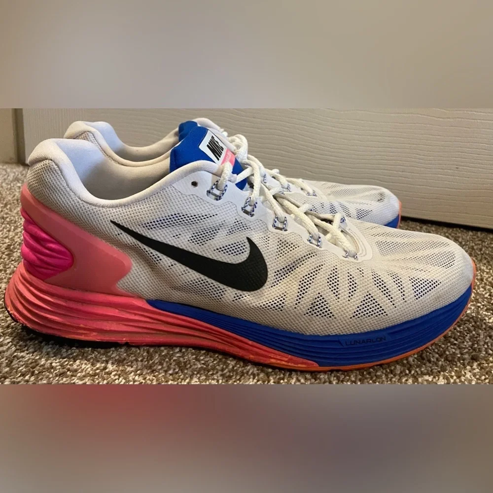 Nike Womens Lunarglide 6 654434-101 White Pink Running Shoes Sneakers Size 9